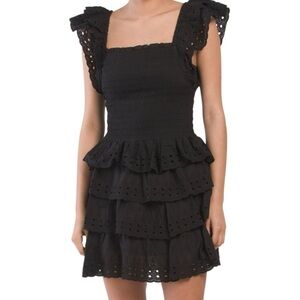 House‎ Of Harlow 1960 Smocked Flutter Sleeve Eyelet Top Black Size Large